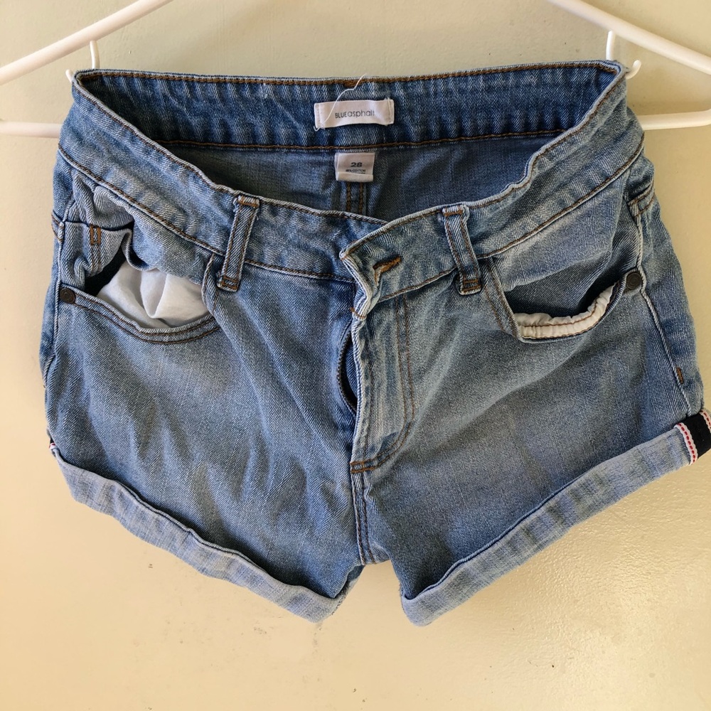 blue asphalt light blue booty shorts